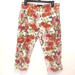Ralph Lauren Floral Capris White Pink Size 10 Petite